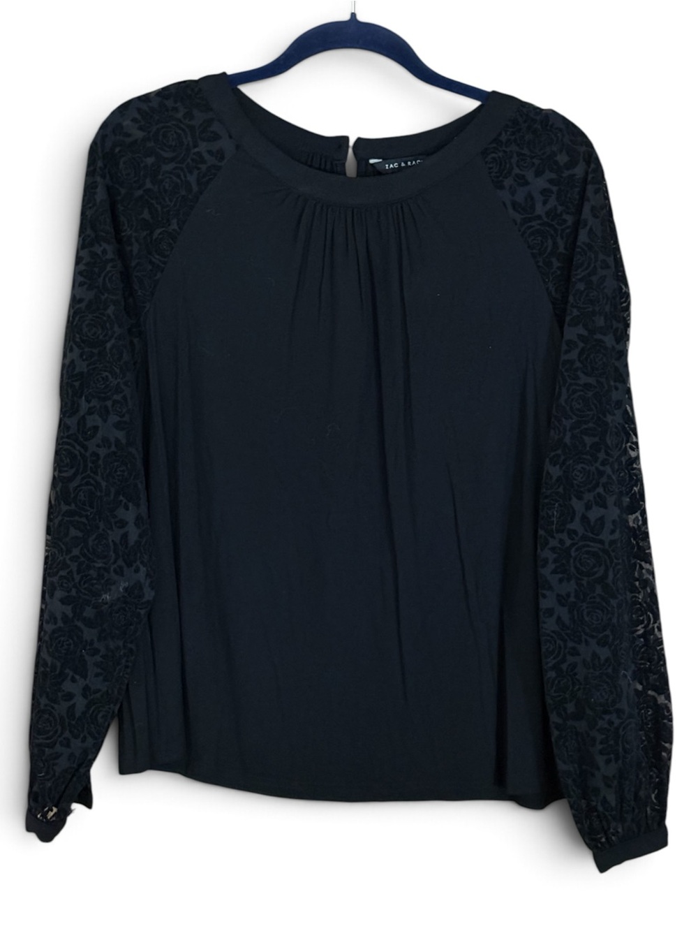 Zac & Rachel Black Long-Sleeve Lace Accent Top